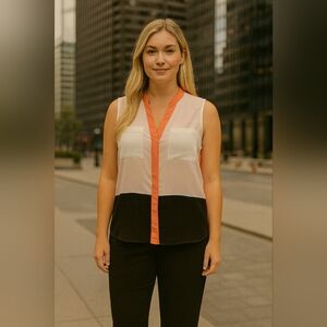 Ivanka Trump Women's Sleeveless Colorblock Blouse - Coral, White, Black